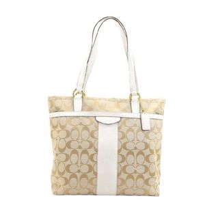 Coach Signature Stripe 12cm F28504) Silver/white